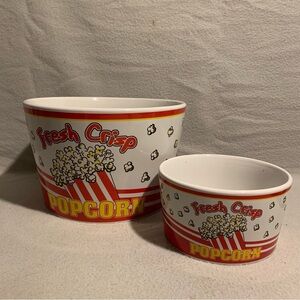 CENTURY Retro Ceramic Red White Yellow Popcorn Bowls Bucket 5.5" H and 3” H